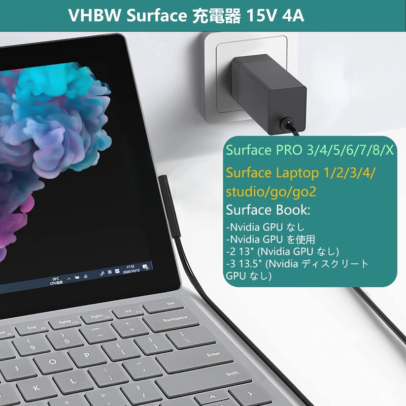 VHBW Surface Charger, Gan 65W Surface Pro Charger, Ultra Small
