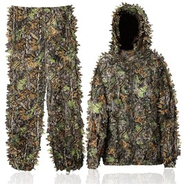 Favuit Ghillie Suit, 3D Leafy Camo Suits Lightweight Hunting Camouflage Clothing Woodland Gillies Apparel for Hunting Airsoft Wildlife Photography (M/L)