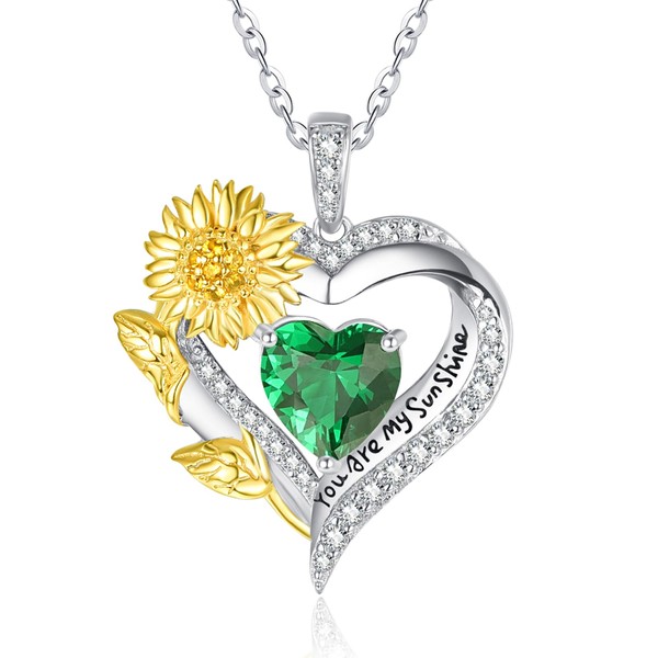 JIYVY32 Sunflower Necklace for Women White Gold Sunflower Heart Pendant