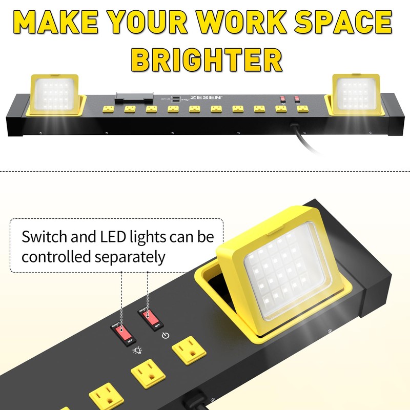 Heavy Duty Metal 10 Outlets Long Power Strip with LED