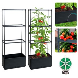 2 Packs Raised Garden Bed Tomato Planter Box with Trellis, 43.4" Self-Watering Tomato Cage with Rectangular Trellis for Climbing Plants, Flowers, Vegetables, Vine in Patio Garden Indoor Outdoor