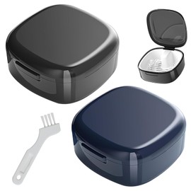 Braces Box 2 Pieces Denture Box Denture Box Denture Box with Strainer with Hanger Included 1 White Cleaning Brush Included (Black Royal Blue)