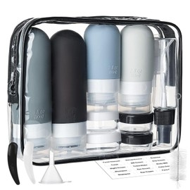 Juego de 16 Botellas de Viaje de Silicona,Envases Dispensadores de Líquidos Etiquetados,con Certificación Tsa, Sin Bpa, a Prueba de Fugas,