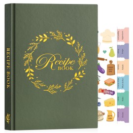 Lanpn B5 Blank Recipe Book Journal to Write in Your Own Recipes, Leather Cover Waterproof Empty Cooking Notebook for 70 Recipes, Cookbook with Stickers to Organize Your Family Recipe, Green