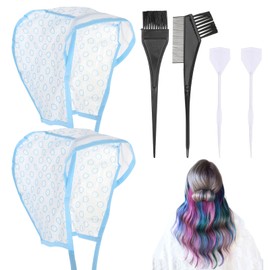 Bewudy 2 Sets of Hair Coloring Kits, Hair Highlighting Caps, Hair Dye Cap Disposable Hair Art Frosting Cap with Plastic Crochet Hook, and Hair Dye Brushes for Salon Hair Dyeing Hairdressing (Blue)