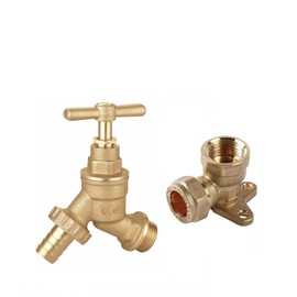 hep® 1/2" BSP Outdoor Garden Tap Bib Tap with 15mm x 1/2" Brass Wall Plate Elbow WRAS Approved