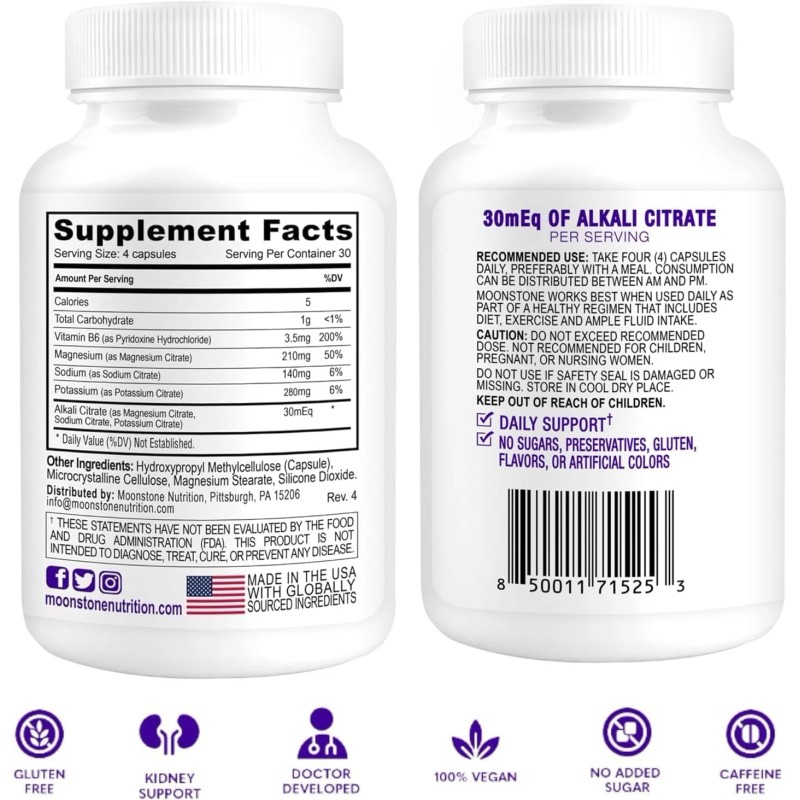 Moonstone Stone Stopper Capsules, Kidney Stone Prevention, Calcium Oxalate Protector,