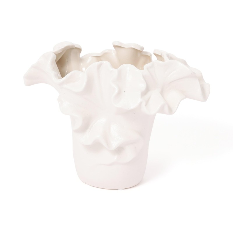 Francfranc Ceramic Ruffle Flower Base S White Ceramic Vase Home