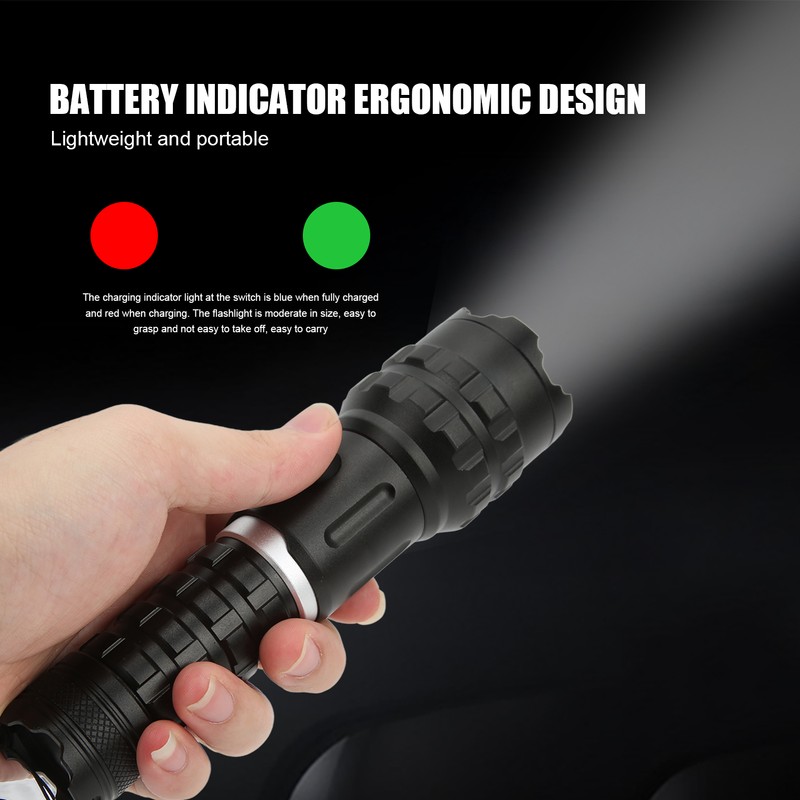 XHP90 Strong Light Flashlight with USB Cable IPX4 Waterproof 2300LM