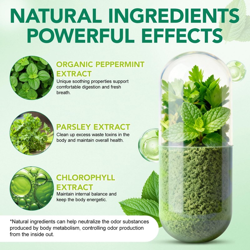 Chlorophyll Body Deodorizing Supplement for Digestion/Gut Health Support, Internal Deodorant