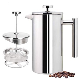 ZBCUUG French Press Coffee Maker,304 Grade Stainless Steel Double Wall Insulated Coffee Press with 2 Extra Filters 34oz (1 Litre)