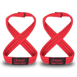Beastpowergear Figure 8 Strap | Heavy Duty Deadlift Weight Lifting Power Wrist Strap | Weightlifting Powerlifting Shrugs Workout Men Women (Red/Black, Large 14” (8.5+ Wrist Circumference))