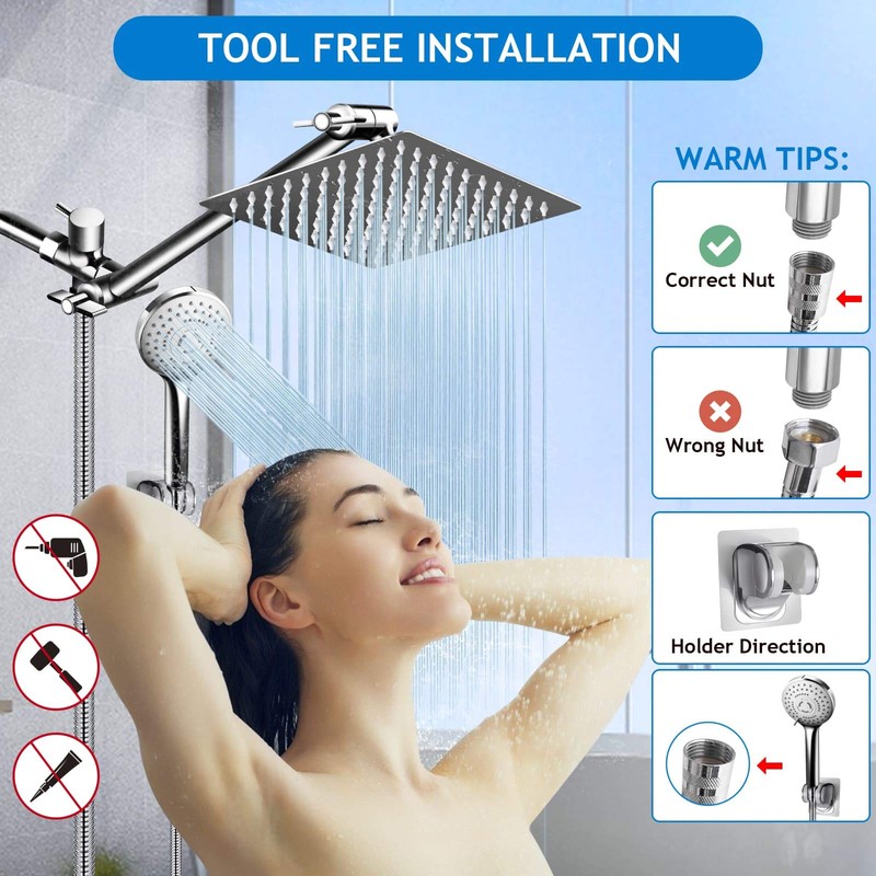 Shower Head Combo,8 Inch High Pressure Rain Shower Head with