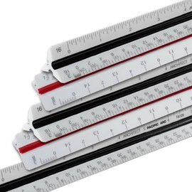 5 Pack | Pacific Arc, Architect Triangle Scale Ruler 12 Inch with Acid Etched Markings Openly Divided by 3/32, 3/16, 1/8, 1/4, 3/8, 1/2, 3/4, 1, 1H, and 3 Inch to The Foot