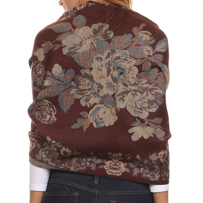 Sakkas CHS1810 Ontario Doppelschicht Blumen Pashmina/Schal/Wrap/Stola mit Fransen - 2-braun