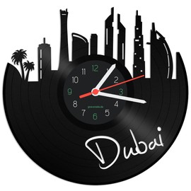 GRAVURZEILE Vinyl Record Clock - Dubai Skyline - Wall Clock Made of Cast Vinyl with City Skyline 30 cm - Upcycling Design Clock Wall Decoration Vintage Clock Wall Decoration Retro Clock - Made in