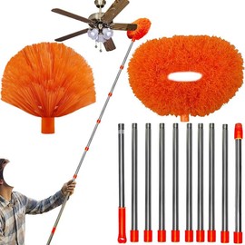 20+ Feet High Reach Dusting Kit, Cobweb Duster & Ceiling Fan Duster with 3-14 ft Extension Pole for Cleaning, Microfiber Feather Duster Cleaner for Cleaning Walls Bookshelves Furniture Door Window
