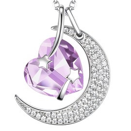 June Birthstone Necklace Alexandrite Women Valentines Day Birthday Gifts Mom Wife I Love You to the Moon and Back Jewelry Love Heart Sterling Silver