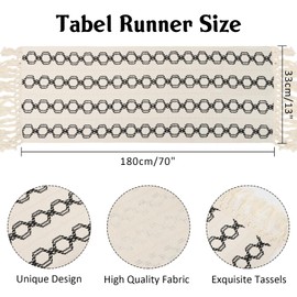 LY4U Table Runner, Cotton Linen Color Matching Table Cover with Tassels, 33x180cm Table Runners for Dining Table, Room, Party Decoration, Black 01