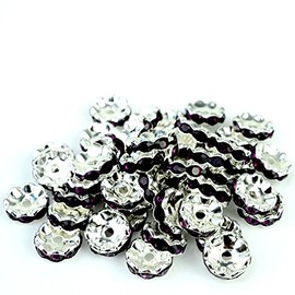 RUBYCA 100pcs 5mm Wavy Rondelle Spacer Beads Silver Tone Purple Czech Crystal for Bracelet Necklace Jewelry Making