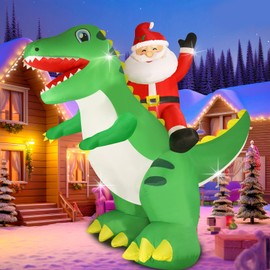 Fanshunlite 8FT Christmas Giant Inflatable LED Light Large Blow Up Yard Decorations for Home Garden Family Prop Lawn Holiday Indoor Decor, Dinosaur Santa Claus