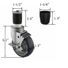 OK5STAR 4 inch Prep Table Casters Set of 4 for Commercial Kitchen Prep Tables, Expanding Stem Caster Wheels for Table Legs All with Brake Fit 1-1/2" and 1-5/8" Inner Diameter Leg Tube Adapter Caster