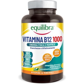 Equilibra, Vitamina B12 Metilcobalamina, Alto Dosaggio 1000 mcg per dose, 180 Compresse Masticabili, Vegan, Gusto Frutti di Bosco, Riduzione Stanchezza e Affaticamento, Normale Metabolismo Energetico