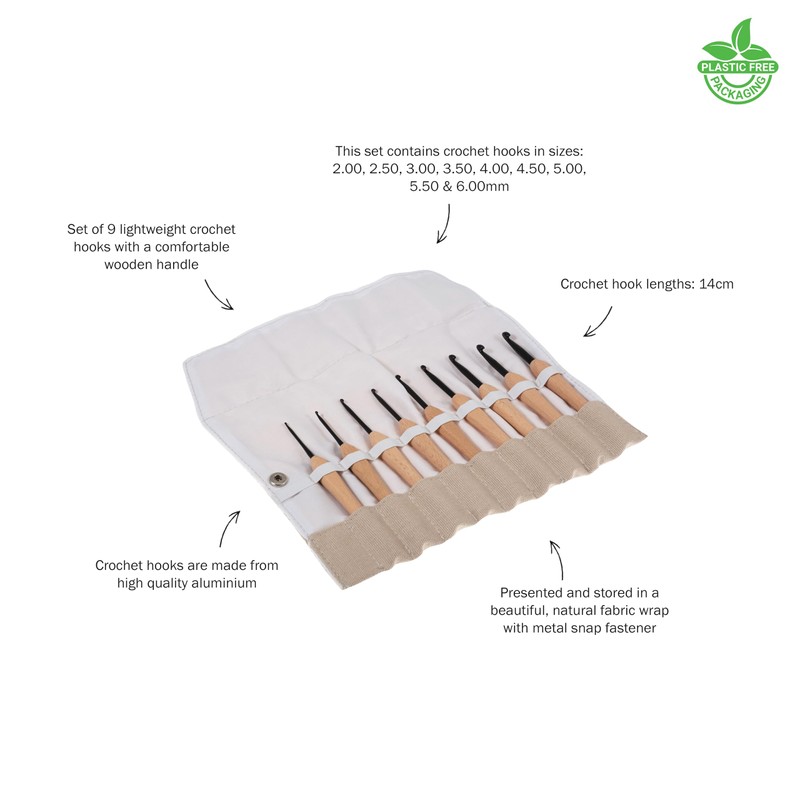 Milward Crochet Hooks Set - Smooth Beech Wood Handles Aluminium