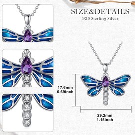 Lvoryance Dragonfly Necklace for Women 925 Sterling Silver Natural Purple Amethyst Pendant Necklace