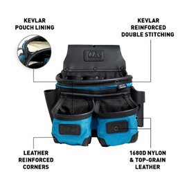 OX Tools 3-Pocket Leather & Nylon Framer Pouch Built with Kevlar - Water Resistant Leather Tool Pouch Hammer & Tape Holder - Tool Pouch for Carpenter Tools Fits 2" to 3"Carpenter Tool Belt OX-U268505