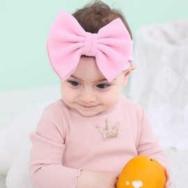 Cinaci 12 Pack Stretchy Elastic Wide Nylon Headbands with Solid Knot Big Hair Bow Headwraps Large Oversized Hair Bows Accessories for Baby Girls Infants Toddlers Kids