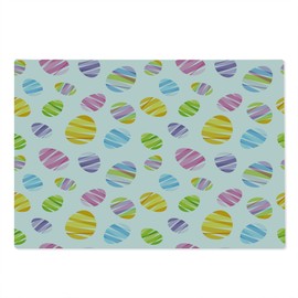 Lunarable Easter Cutting Board, Ribbon Pattern Ornamental Egg Shape Design Colorful Illustration Geometric Seasonal, Decorative Tempered Glass Cutting and Serving Board, Large Size, Multicolor