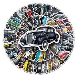 Vintage Car Sticker Set 100 Pieces for Water Bottle, Skateboard, Laptop, Phone, Journaling, Vinyl Stickers for Kids, Toddlers, Teens, Adults