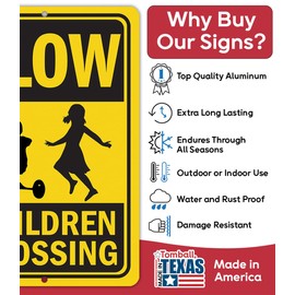 Metal Sign - Slow Children Crossing - Kids Crossing Sign Children Safety Signs - Use Indoor/Outdoor - Playground, Park, Caution Safety Street Sign Notice and Reminder to Public (8" x 12")