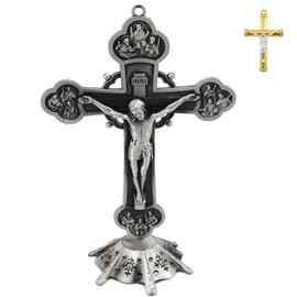 Jesus Altar Table Cross,Religious Crucifix Wall Decor with Stand,Metal Christian Wall-Mounted Ornament for Prayer,Catholic Gift