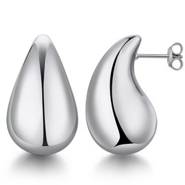 Chunky Hoop Earrings Teardrop Earrings Dupes Earring for Women Lightweight Gold Plated Water Drop Earring Trendy Hoop Earring Large Drop Earring Hypoallergenic 925 Sterling Silver Earring Post 32MM