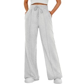 AUTOMET Womens Wide Leg Sweatpants Flare Lightweight Baggy Straight Leg Pants Oversized Joggers Fall Fashion 2024 Gray XS