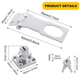 YOUNTHYE 4Set Hasp and Staple Lock, 3 Inch Twist Knob Keyed Hasp Lock Heavy Duty Hasp and Staple with Padlock, Locking Hasp Shed Locks for Gate Cabinets Cupboard Drawer