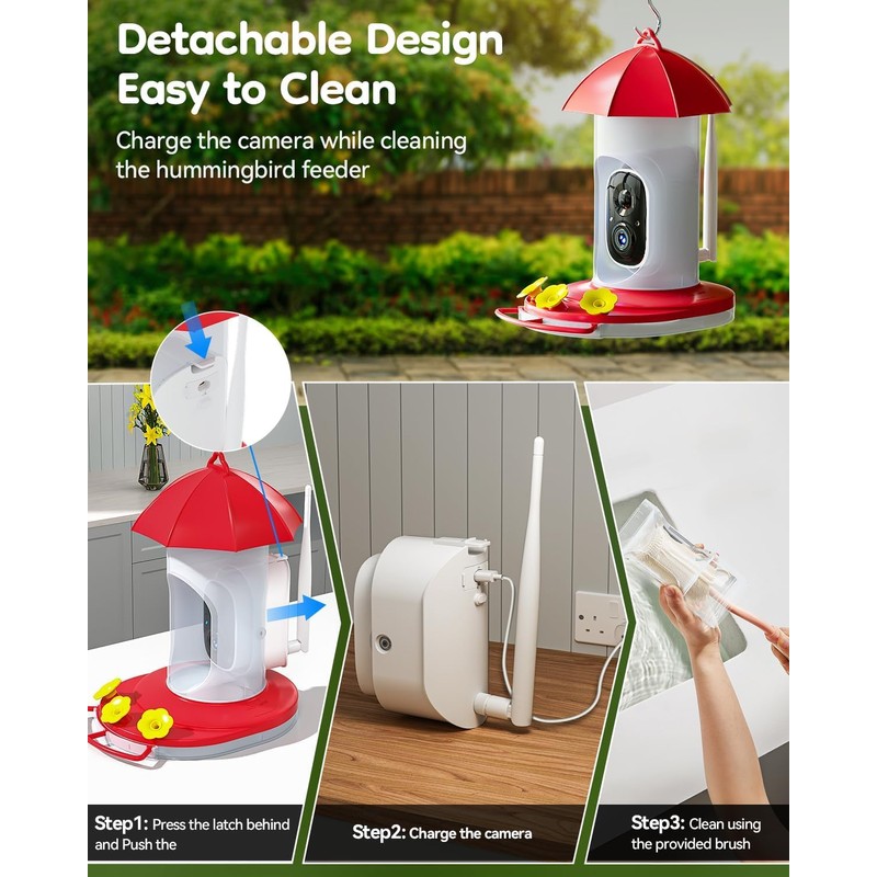 LongPlus® Hummingbird Feeder with Camera, Ant Moat, Bee Proof, Bird