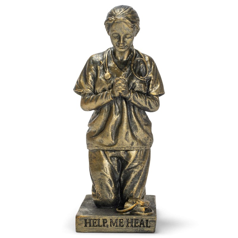 Praying Nurse Resin Stone Tabletop Sculpture - Stands 5.5" Tall