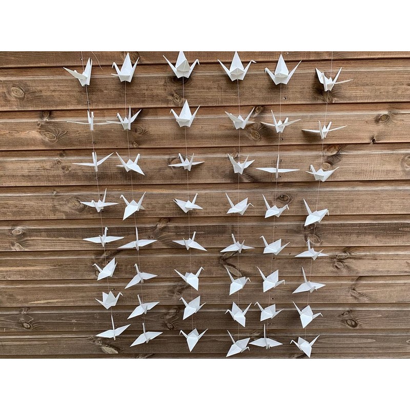 10Strings 5.9" Big Size Premade White Origami Paper Cranes Garlands