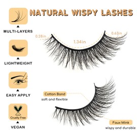 APCYUST Lashes False Eyelashes Cat Eye Lashes Wispy 14 Pairs Fake Eyelash Natural Lash Strips Fluffy Eye Lashes Pack Short Mink Strip Lashes Natural Look Wispies Cateye Lashes for Women