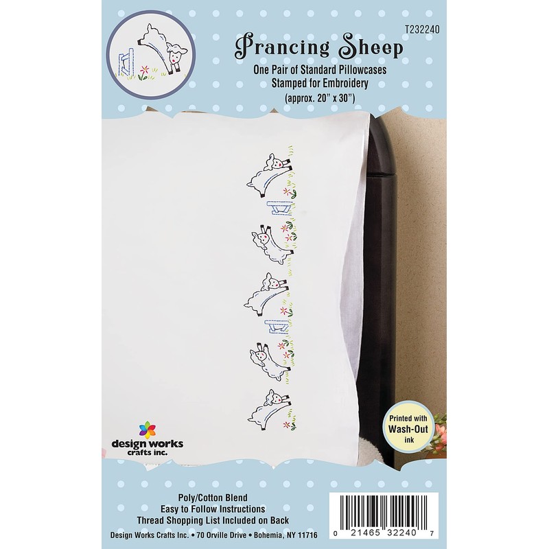Design Works Crafts Prancing Sheep Stamped for Embroidery Pillowcases -