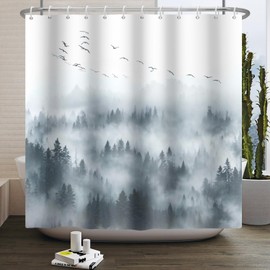 Leowefowa Misty Forest Shower Curtain Grey Smoky Foggy Mountain Curtain for Bathroom Nature Scenery Rustic Woodland Park Decor Waterproof Durable Fabric 72x72 Inches Include Hook