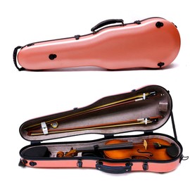 WUQIMUSC Violin Case 4/4 hard shell Carbon fiber Lightweight Triangle case with Backstraps External accessory storage bag (pink)
