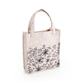 Logbuch-Verlag Small Beige Felt Gift Bag with Flowers Natural Packaging for Gifts 18 x 20 x 5 cm All Festivals Autumn Spring