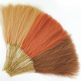 Agusbagli 150pcs Orange Pampas Grass, 21.6in Fluffy Faux Colored Pompas Grass Short Artificial Orange Pampas Stems Vase Filler Fall Flower Arrangement for Home Wedding Centerpieces Autumn Bohe Decor