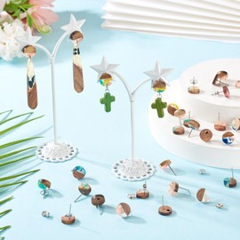 PandaHall 30 Pieces Resin Wood Stud Earrings, 10mm Flat Round Wooden Stud Earrings, Earring Pin with Nuts for Pierced Dangle Earrings Jewelry Making