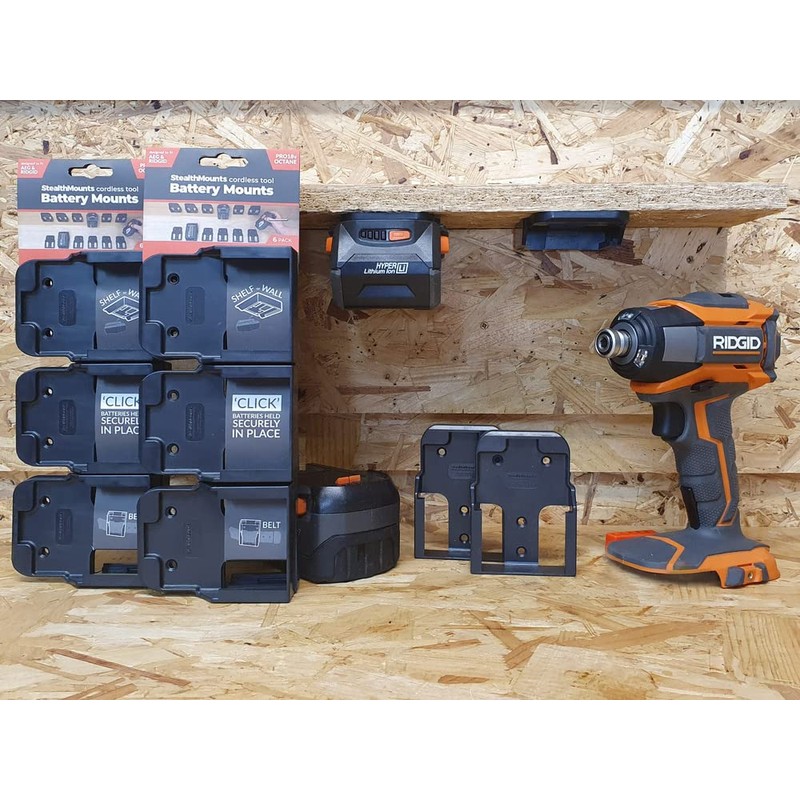 StealthMounts Battery Holder Compatible with Ridgid 18V (6 Pack) -