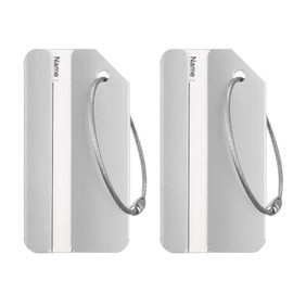 HappyHome Name Tags Set of 2 Name Labels Luggage Tags Luggage Tags Aluminum Tag Keychain Suitcase Tags (Silver)